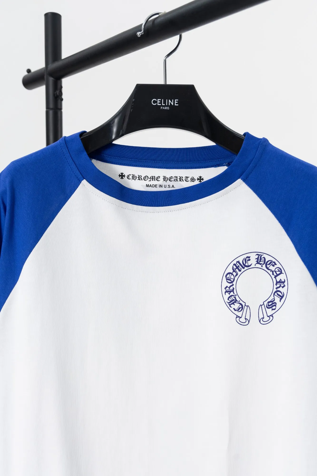 P150 Style #k01 Chrome Hearts/Chrome Heart 23ss Sanskrit horseshoe stitching printed popular long-sleeved T-shirt 260g 70 pure cotton double yarn, skin-friendly, comfortable, soft and breathable, matching thread, long-term washing without deformation Color: white black white blue -Size: S M L XL